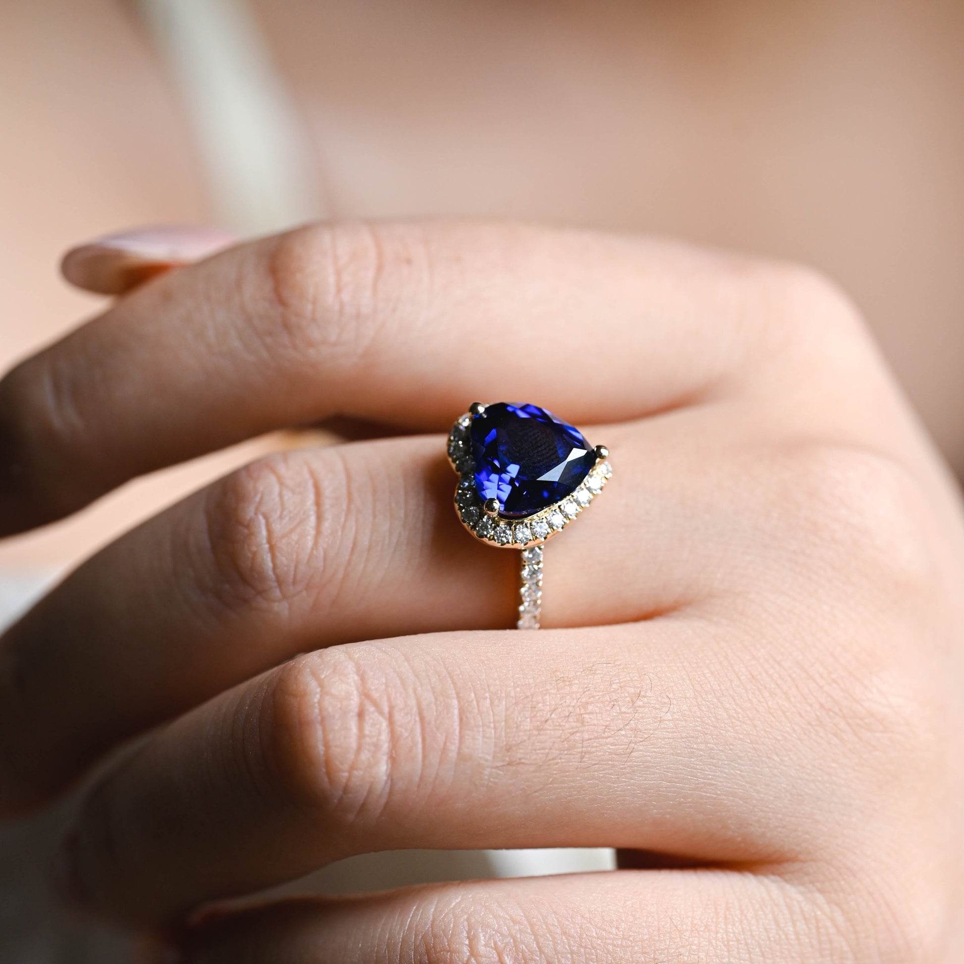 SquareJewelry heart cut lab grown sapphire engagement ring Solid Gold Heart Cut Blue Lab Grown Sapphire Engagement Ring