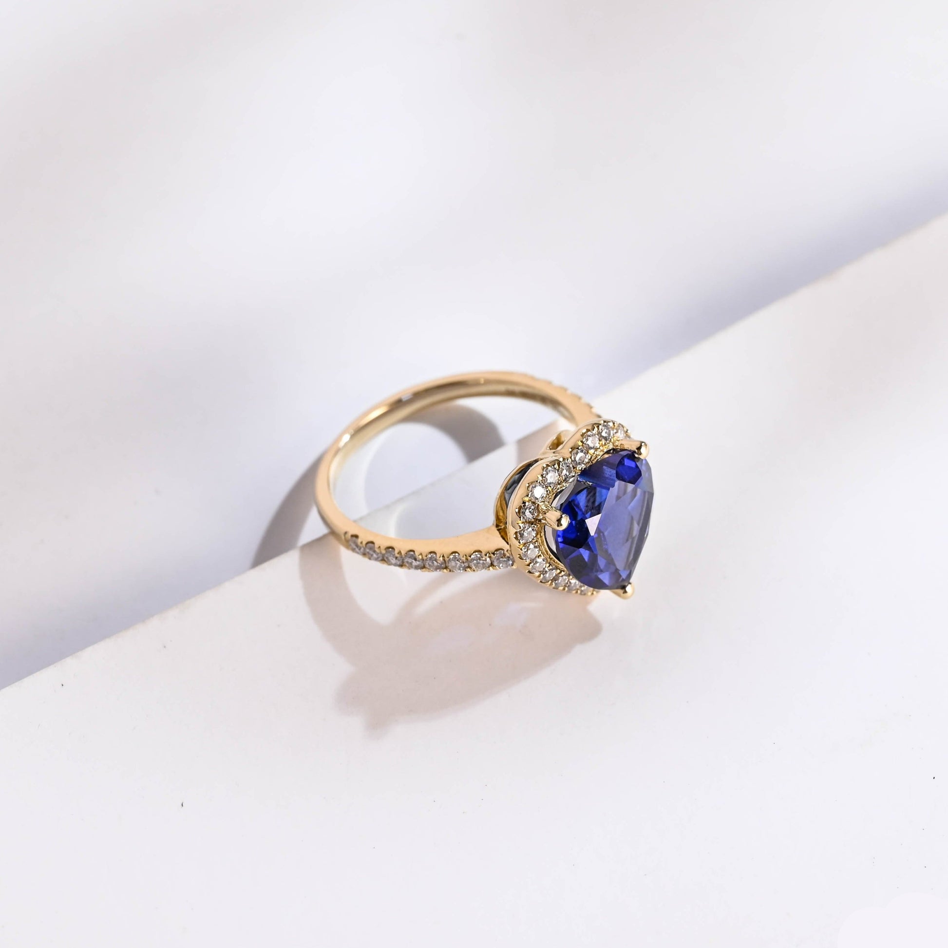 SquareJewelry heart cut lab grown sapphire engagement ring Solid Gold Heart Cut Blue Lab Grown Sapphire Engagement Ring