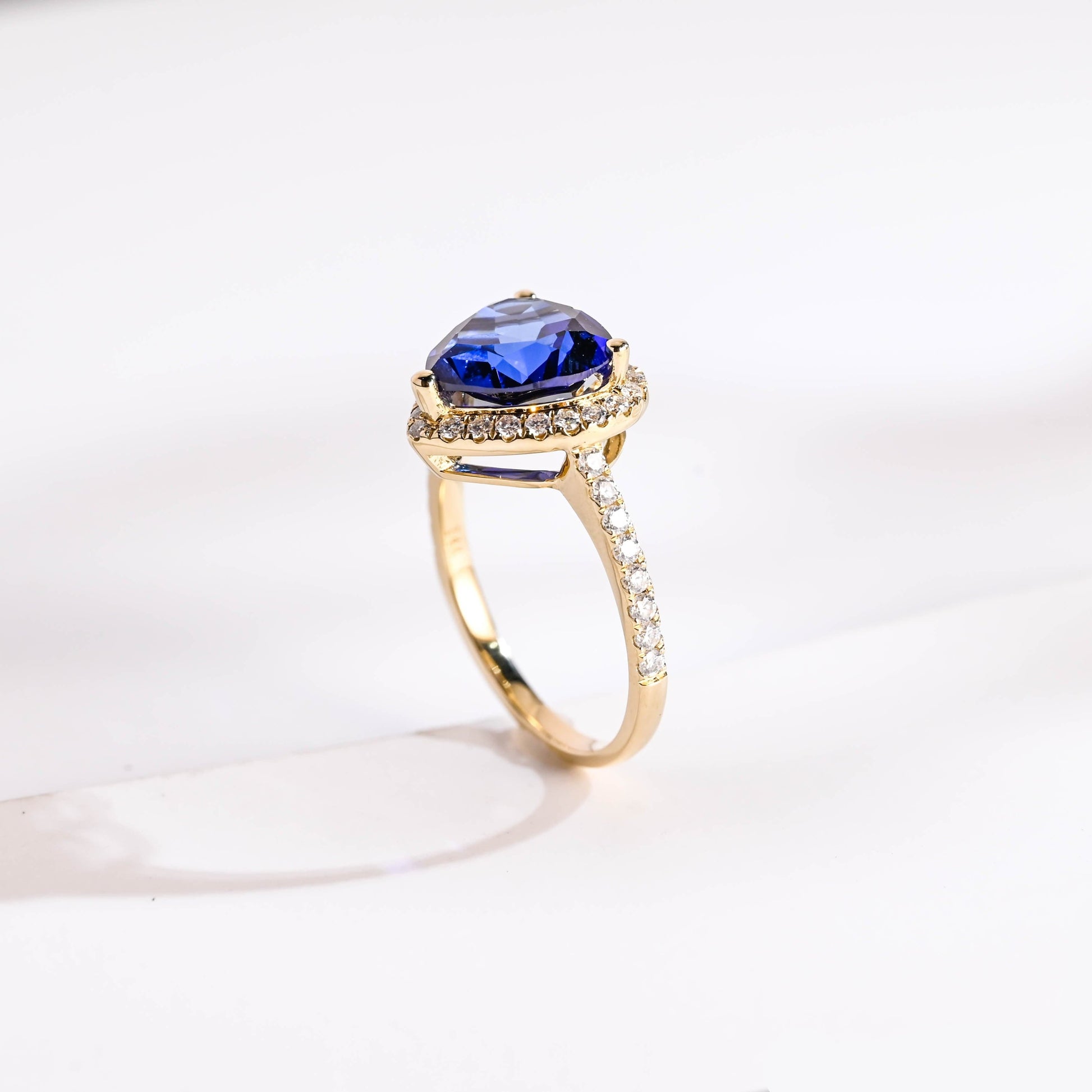 SquareJewelry heart cut lab grown sapphire engagement ring Solid Gold Heart Cut Blue Lab Grown Sapphire Engagement Ring