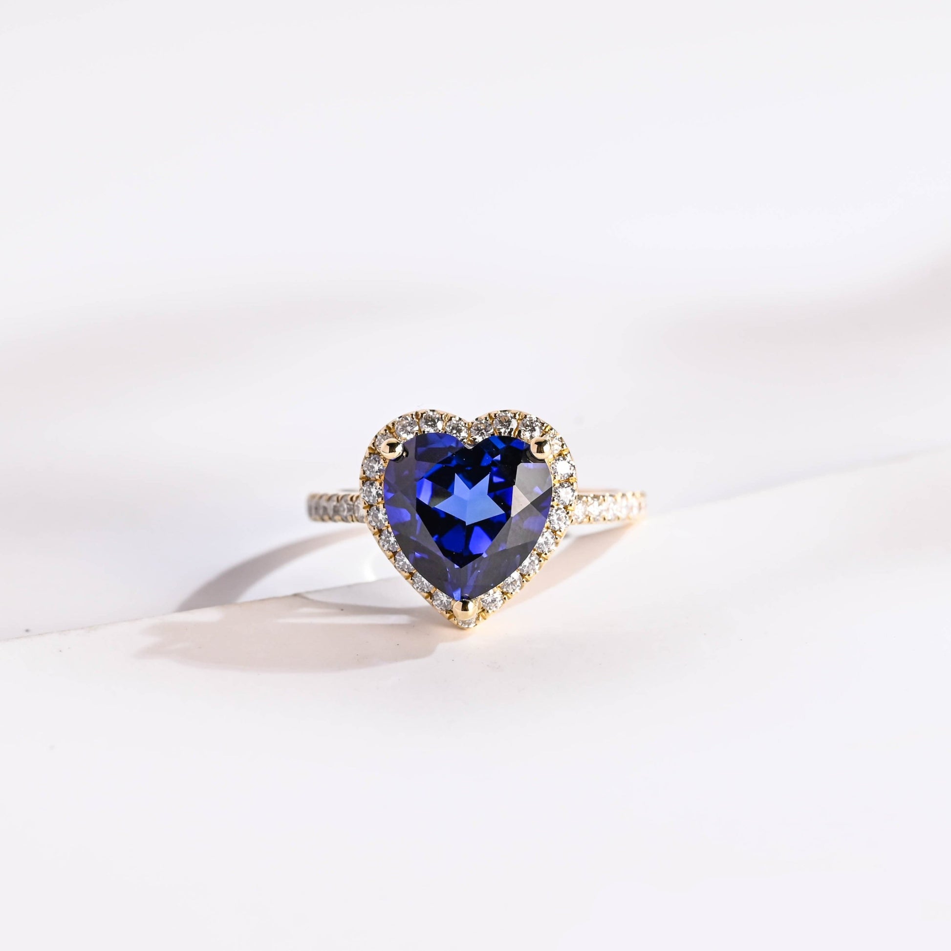 SquareJewelry heart cut lab grown sapphire engagement ring Solid Gold Heart Cut Blue Lab Grown Sapphire Engagement Ring