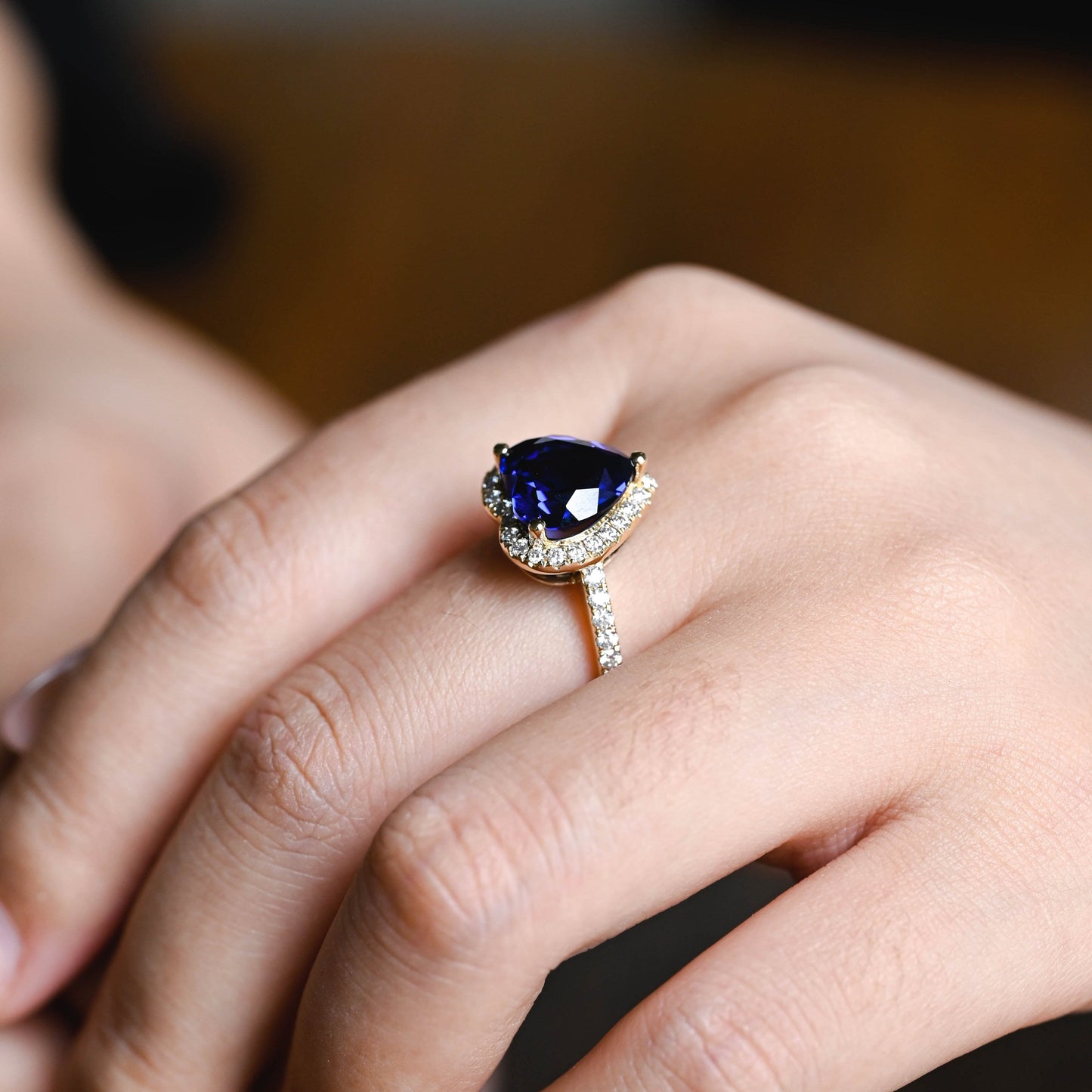 SquareJewelry heart cut lab grown sapphire engagement ring Solid Gold Heart Cut Blue Lab Grown Sapphire Engagement Ring