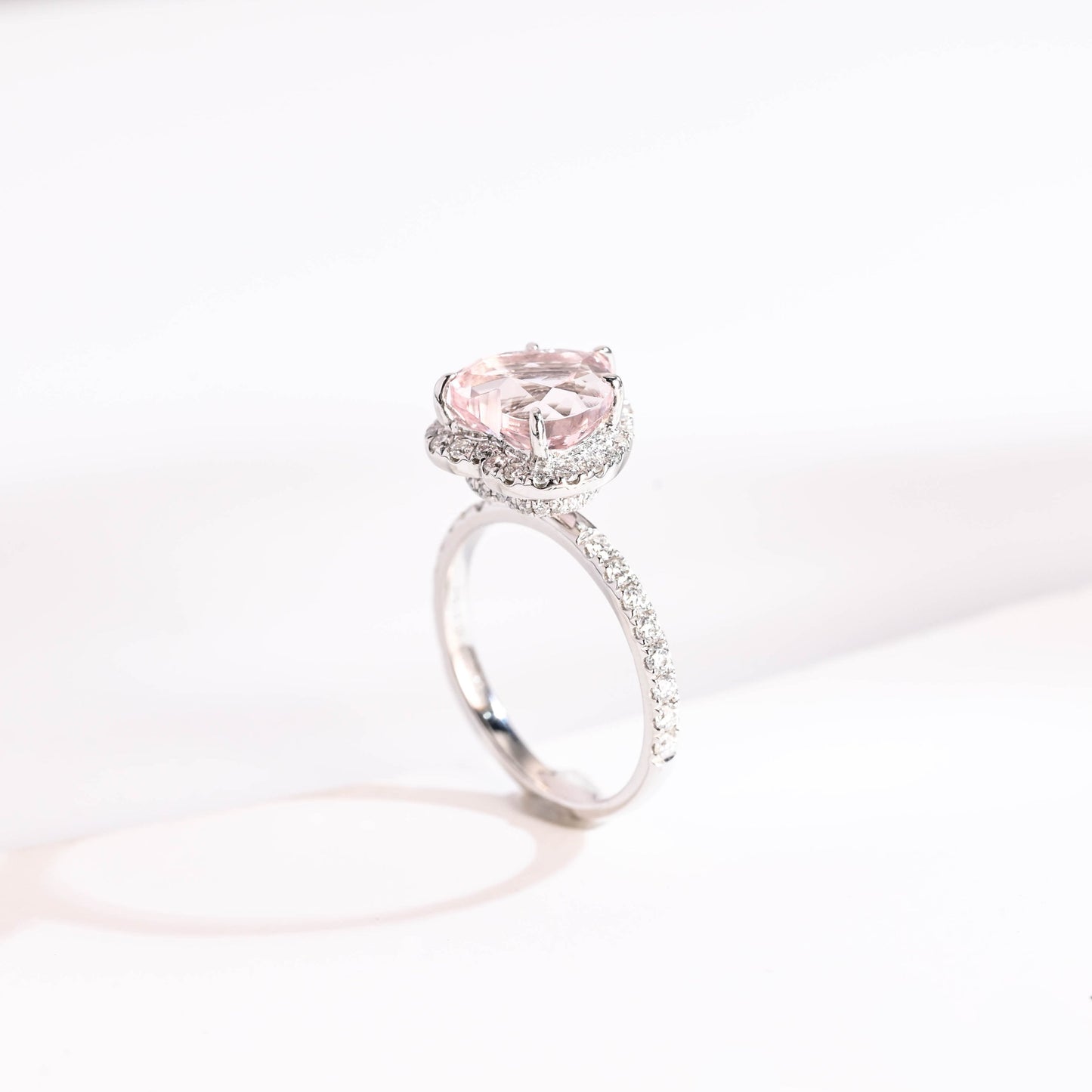 SquareJewelry heart cut moissanite engagement ring Solid Gold Double Halo Heart Cut Pink Moissanite Engagement Ring