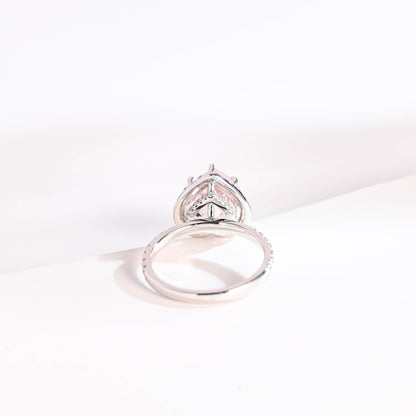 SquareJewelry heart cut moissanite engagement ring Solid Gold Double Halo Heart Cut Pink Moissanite Engagement Ring