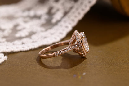 SquareJewelry heart cut moissanite engagement ring Solid Gold Halo Cathedral Set Heart Cut Moissanite Engagement Ring