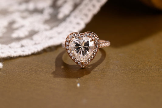 SquareJewelry heart cut moissanite engagement ring Solid Gold Halo Cathedral Set Heart Cut Moissanite Engagement Ring