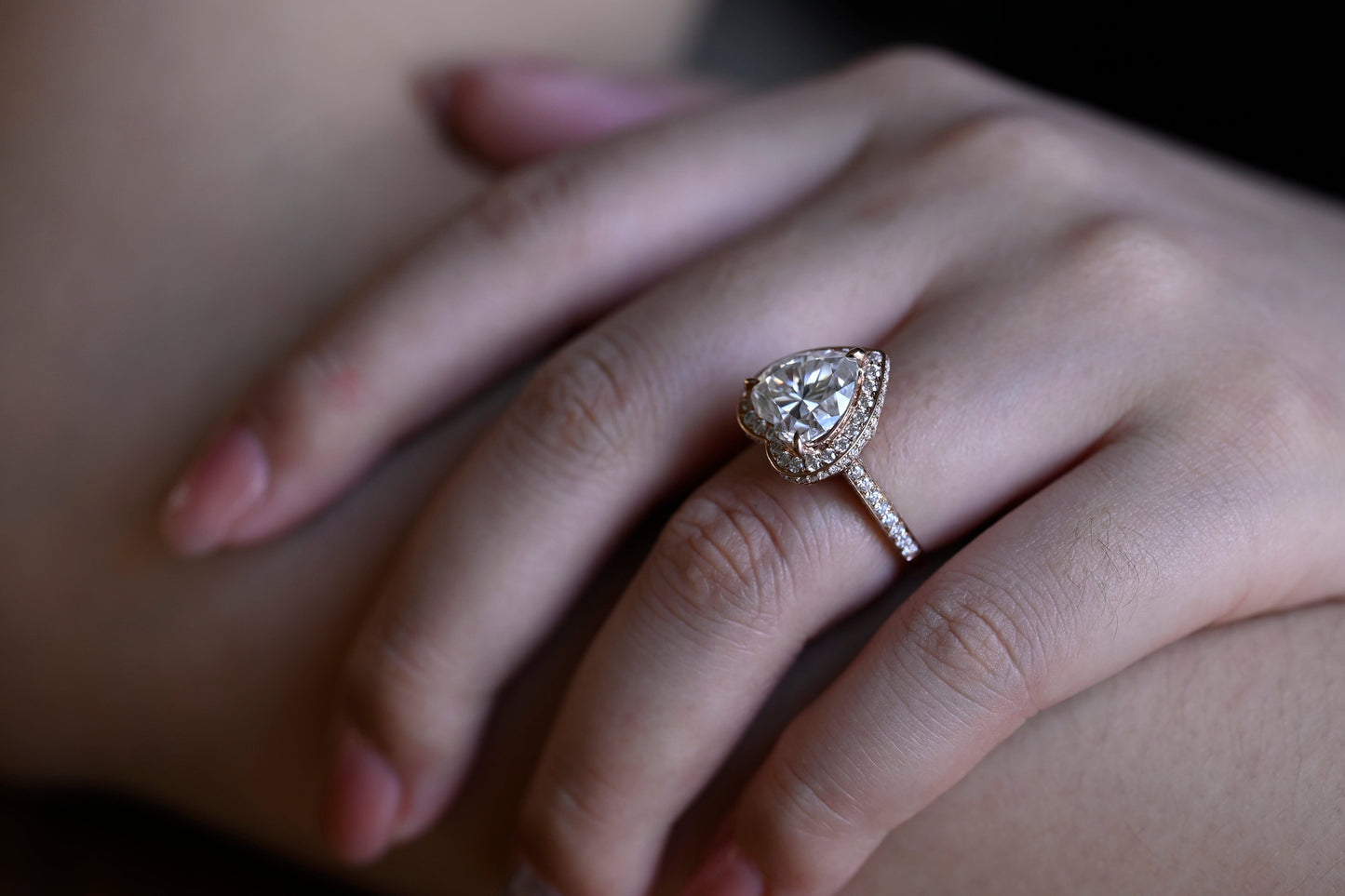 SquareJewelry heart cut moissanite engagement ring Solid Gold Halo Cathedral Set Heart Cut Moissanite Engagement Ring