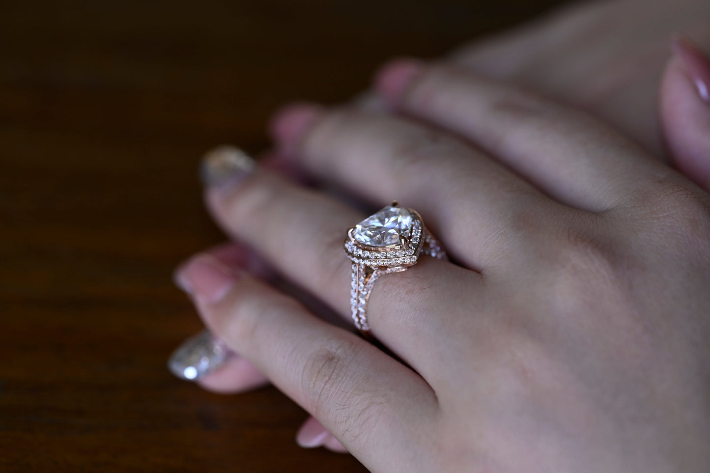 SquareJewelry heart cut moissanite engagement ring Solid Gold Halo Cathedral Set Heart Cut Moissanite Engagement Ring