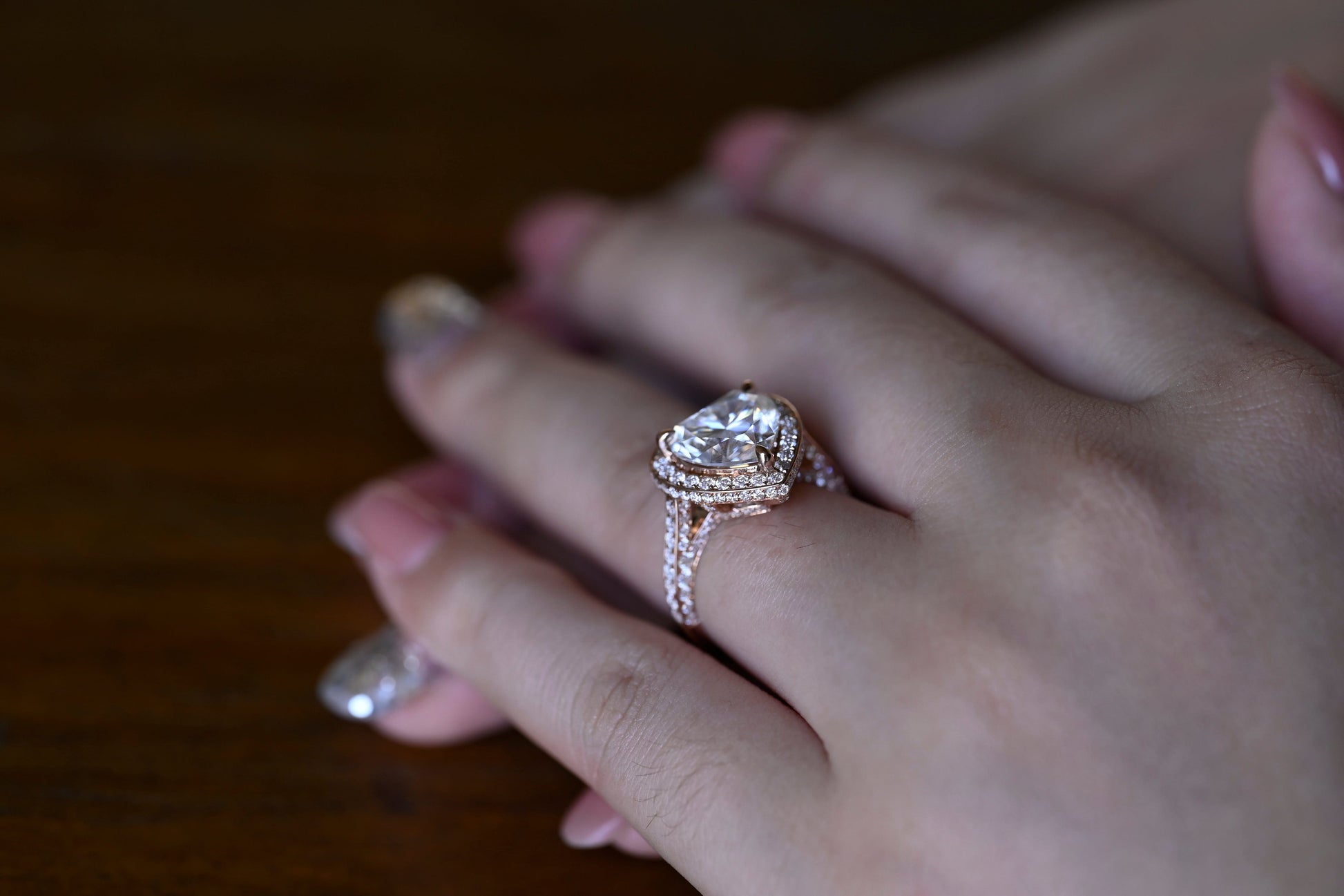 SquareJewelry heart cut moissanite engagement ring Solid Gold Halo Cathedral Set Heart Cut Moissanite Engagement Ring