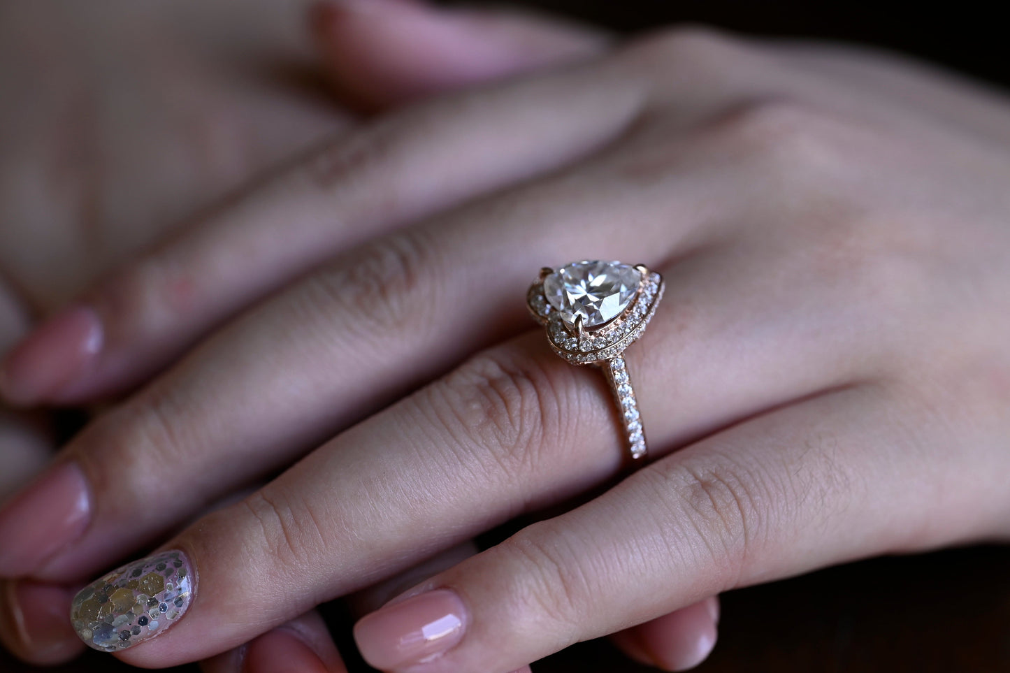 SquareJewelry heart cut moissanite engagement ring Solid Gold Halo Cathedral Set Heart Cut Moissanite Engagement Ring