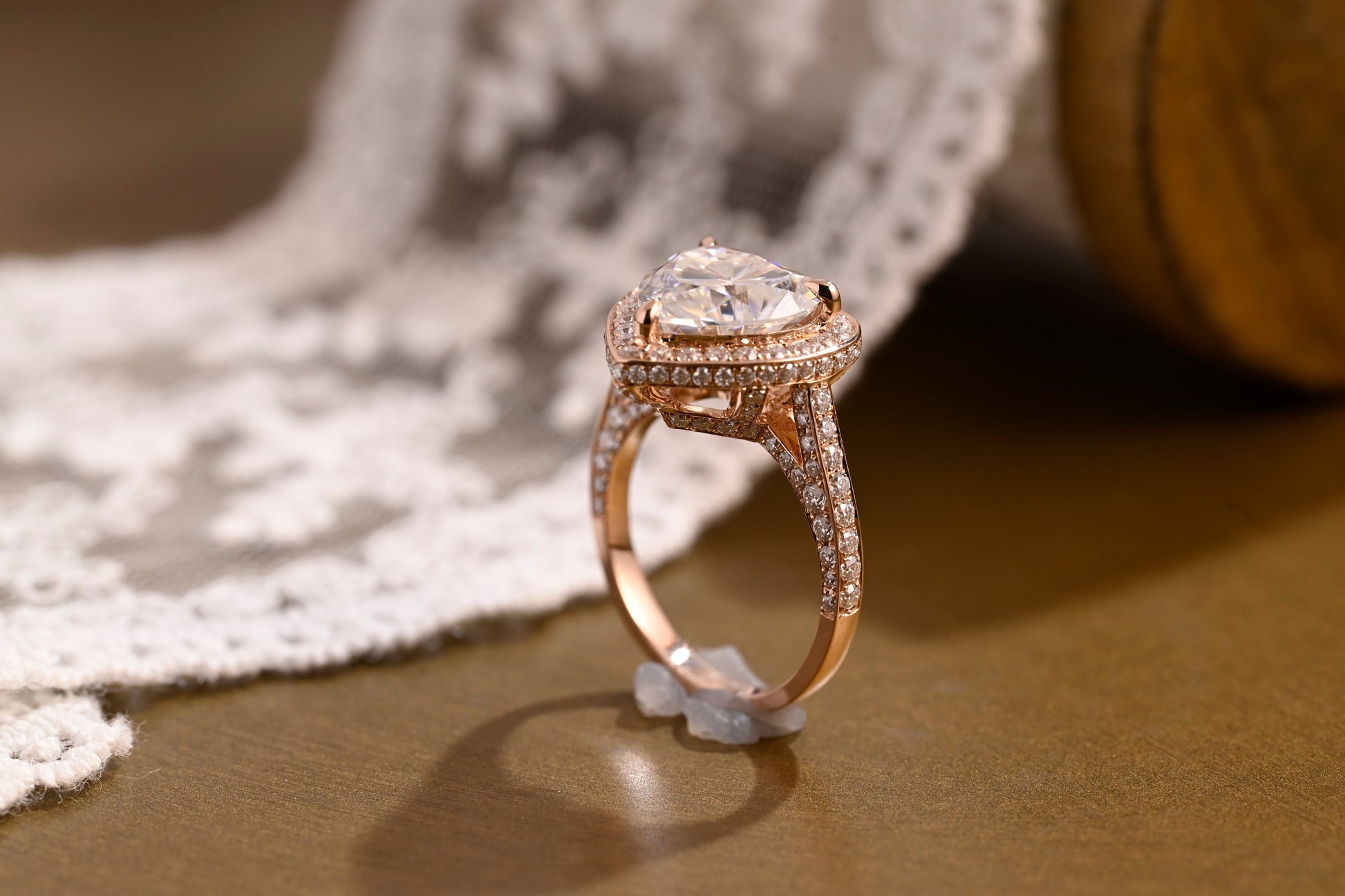SquareJewelry heart cut moissanite engagement ring Solid Gold Halo Cathedral Set Heart Cut Moissanite Engagement Ring