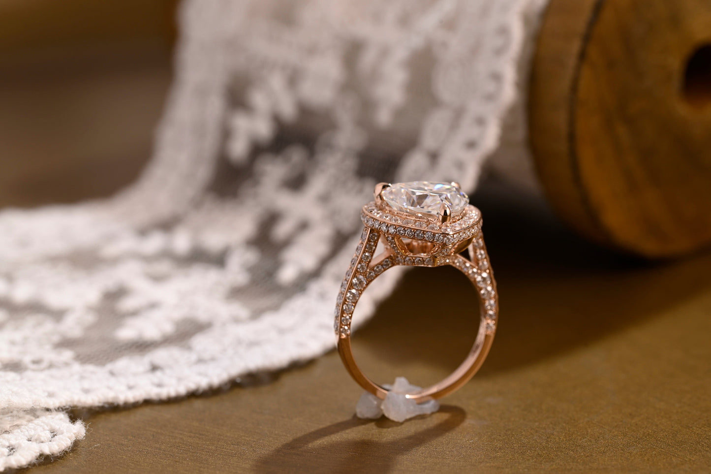 SquareJewelry heart cut moissanite engagement ring Solid Gold Halo Cathedral Set Heart Cut Moissanite Engagement Ring