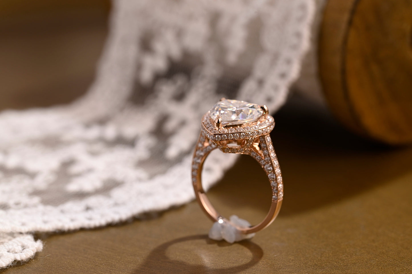 SquareJewelry heart cut moissanite engagement ring Solid Gold Halo Cathedral Set Heart Cut Moissanite Engagement Ring