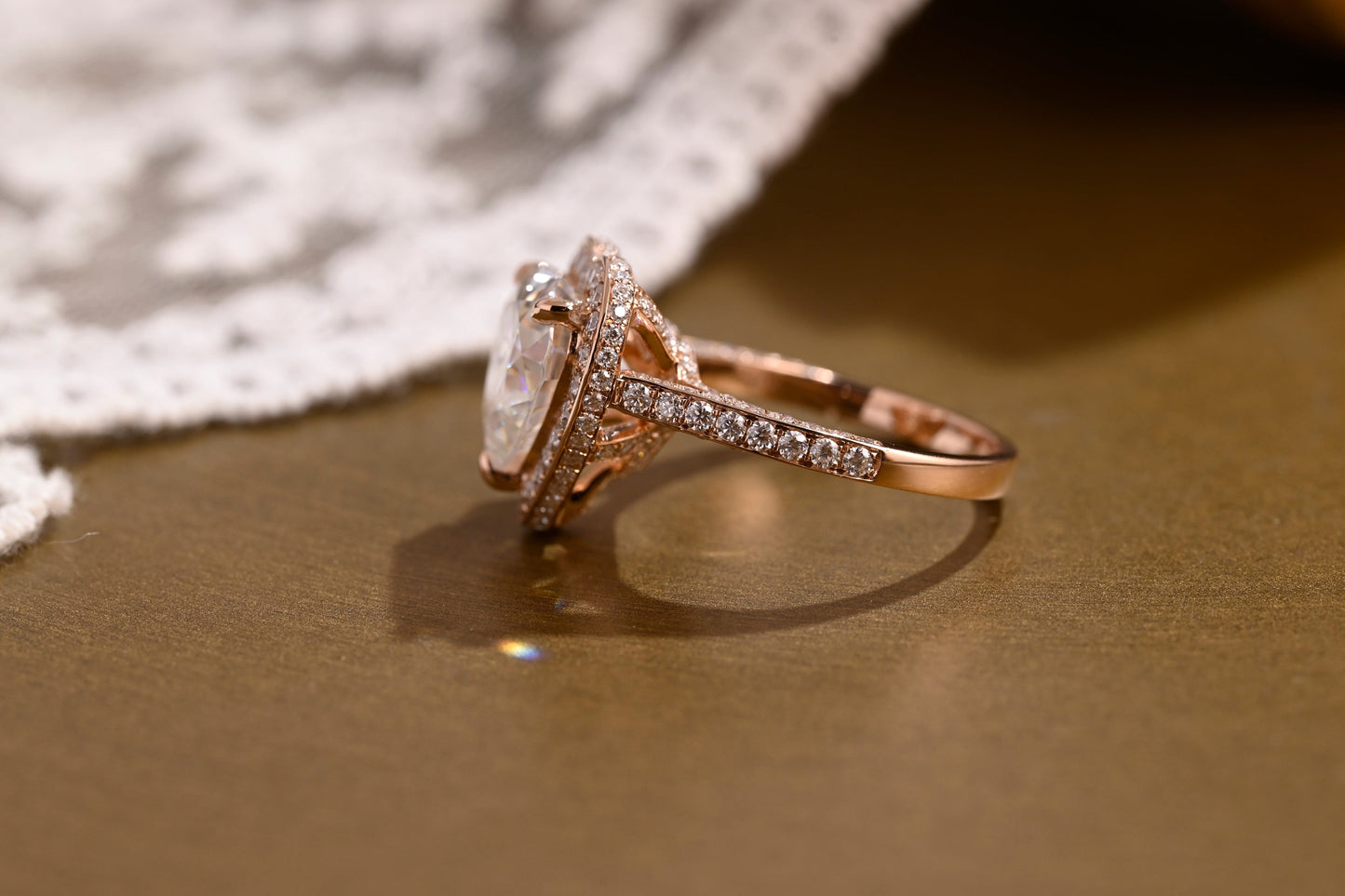 SquareJewelry heart cut moissanite engagement ring Solid Gold Halo Cathedral Set Heart Cut Moissanite Engagement Ring