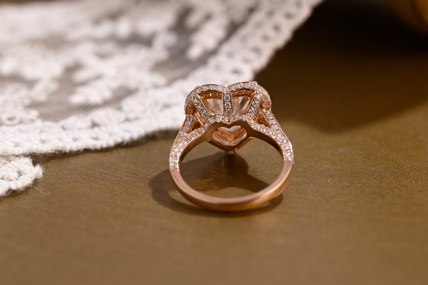 SquareJewelry heart cut moissanite engagement ring Solid Gold Halo Cathedral Set Heart Cut Moissanite Engagement Ring