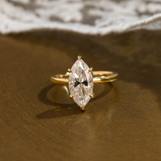 SquareJewelry marquise cut moissanite engagement ring Solid Gold Hidden Halo Marquise Cut Moissanite Engagement Ring