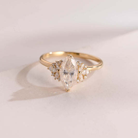 SquareJewelry marquise cut moissanite engagement ring Solid Gold Marquise Cut Moissanite Engagement Ring