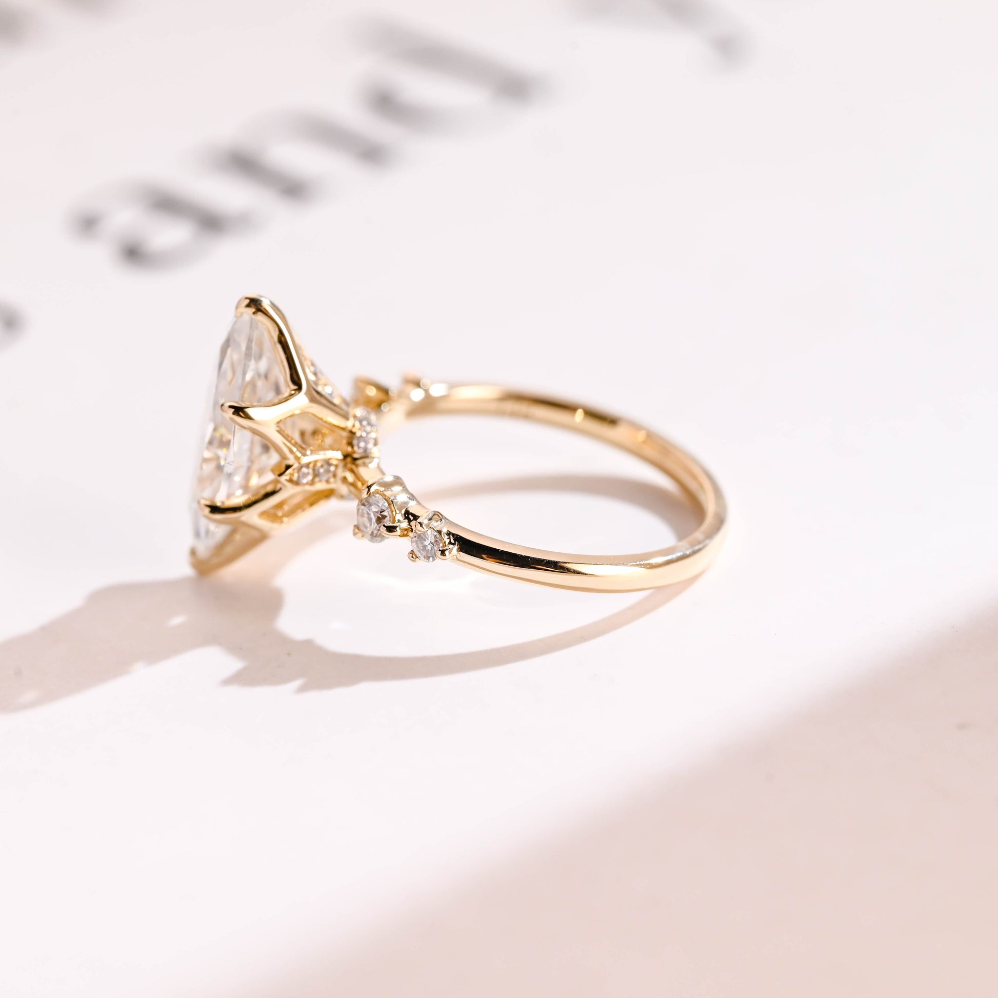 SquareJewelry marquise cut moissanite engagement ring Solid Gold Marquise Cut Moissanite Engagement Ring