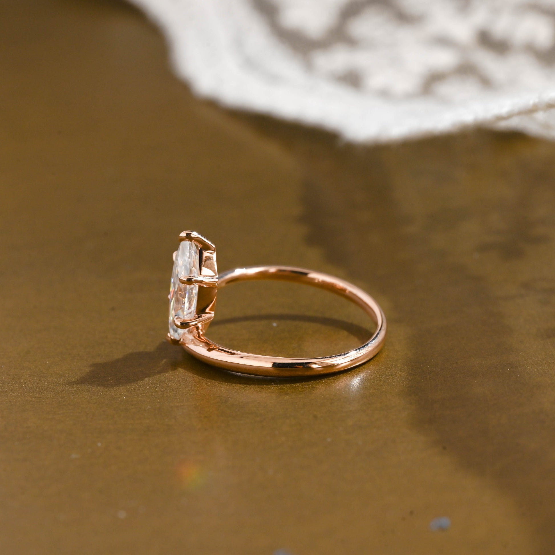 SquareJewelry marquise cut moissanite engagement ring Solid Gold Open Shank Marquise Cut Moissanite Engagement Ring with Ruby Stone