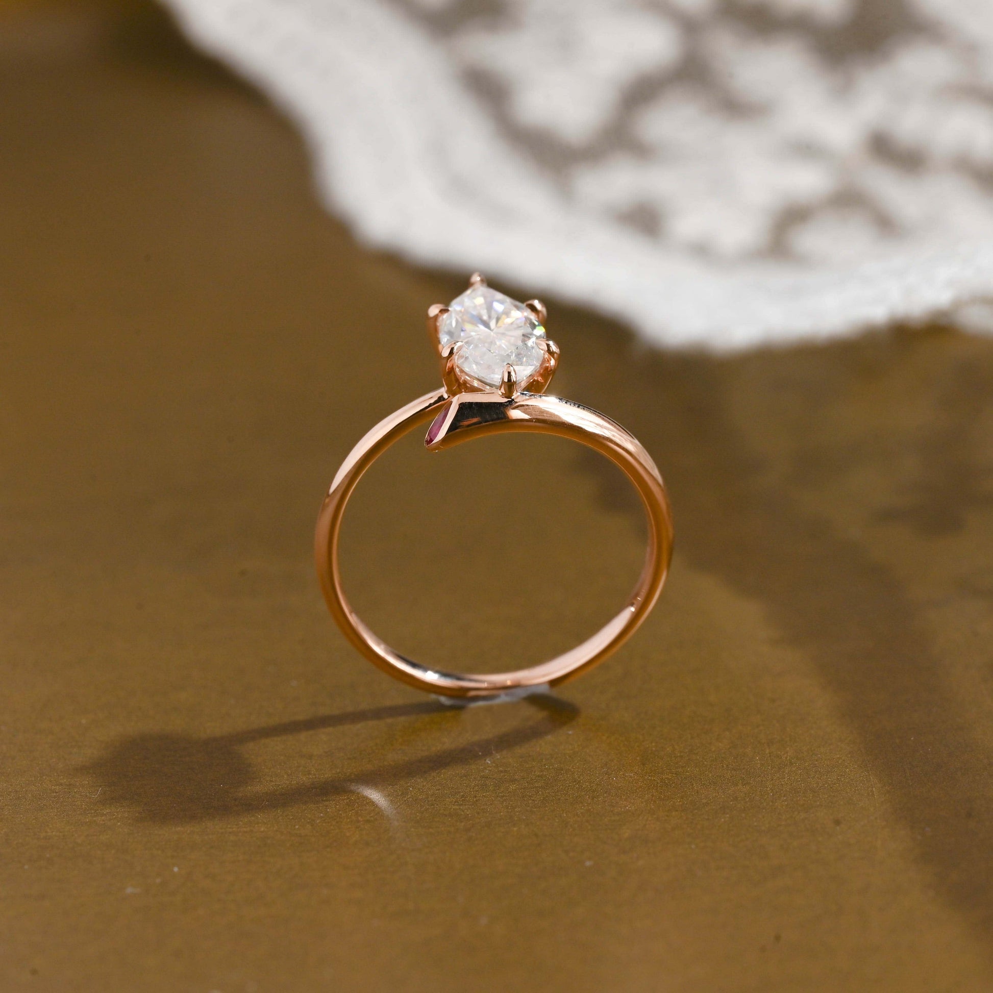 SquareJewelry marquise cut moissanite engagement ring Solid Gold Open Shank Marquise Cut Moissanite Engagement Ring with Ruby Stone