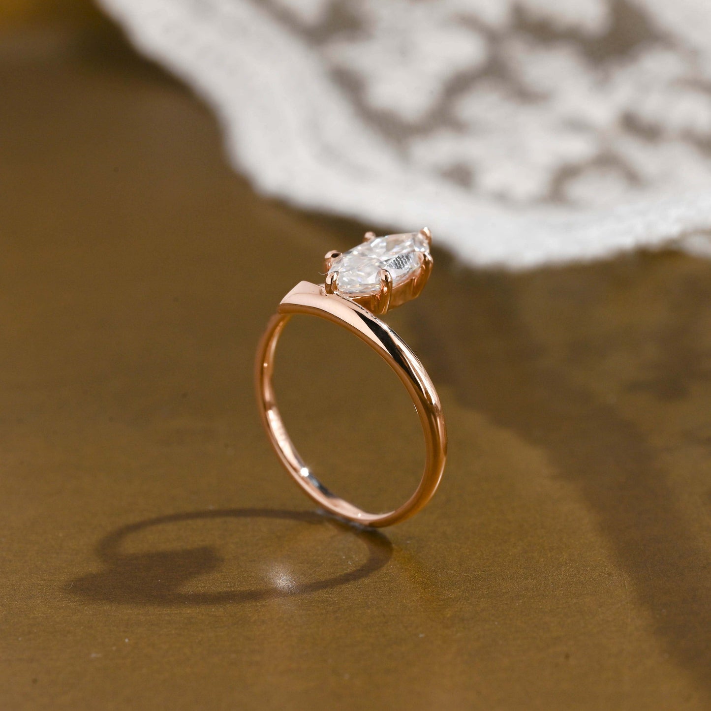 SquareJewelry marquise cut moissanite engagement ring Solid Gold Open Shank Marquise Cut Moissanite Engagement Ring with Ruby Stone