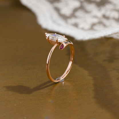SquareJewelry marquise cut moissanite engagement ring Solid Gold Open Shank Marquise Cut Moissanite Engagement Ring with Ruby Stone