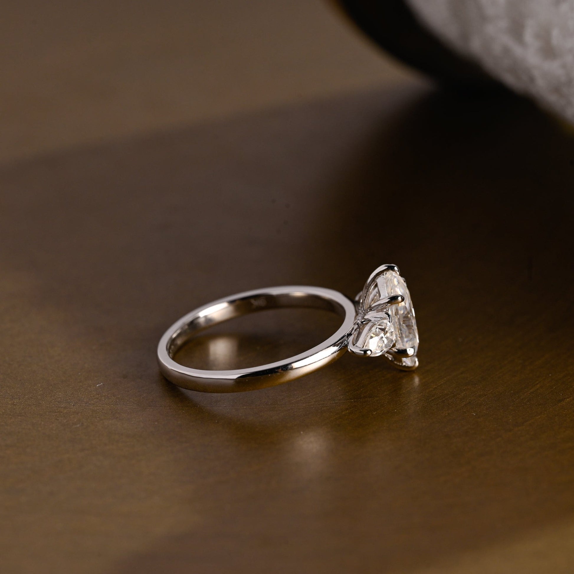 SquareJewelry marquise cut moissanite engagement ring Solid Gold Three Stone Marquise Cut Moissanite Engagement Ring