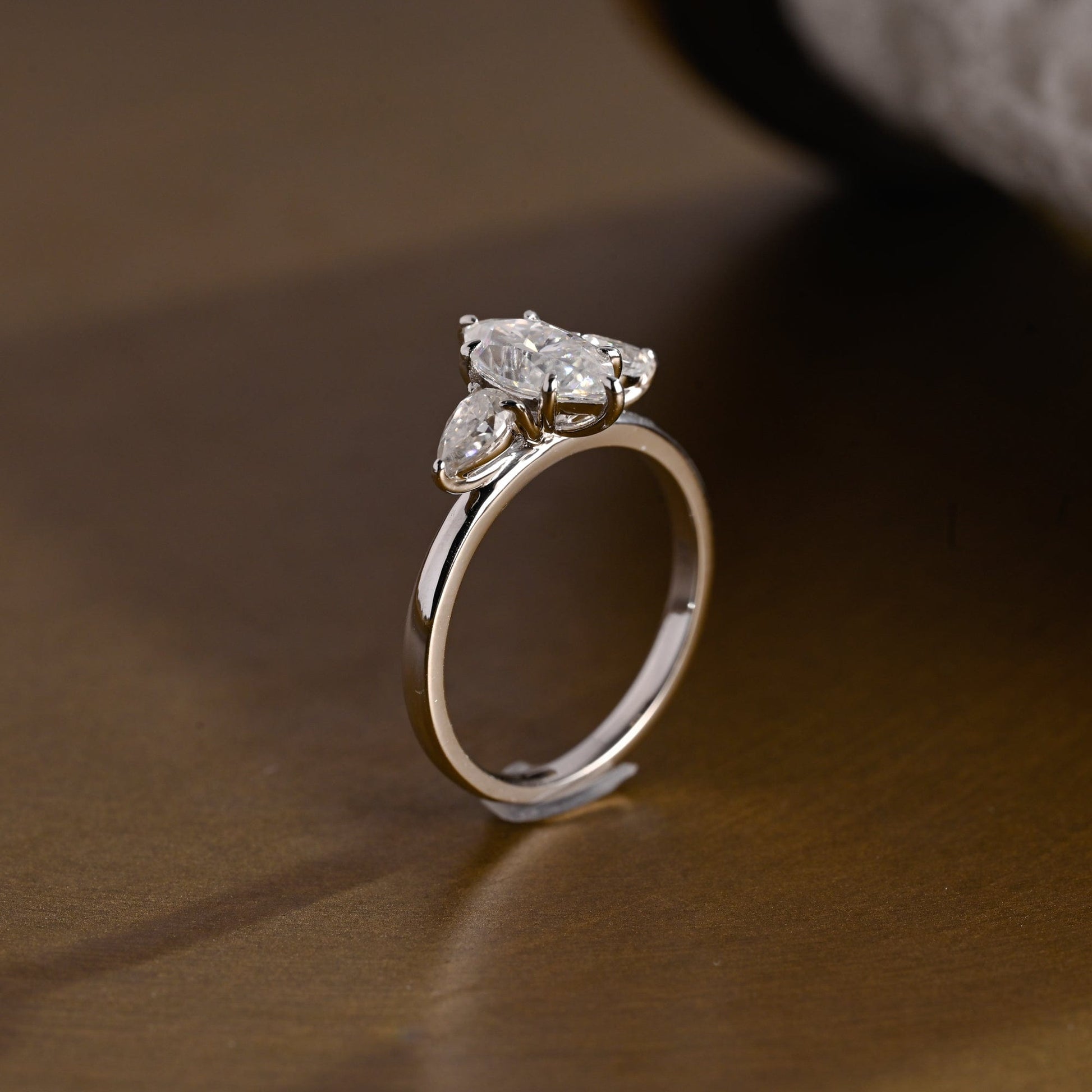 SquareJewelry marquise cut moissanite engagement ring Solid Gold Three Stone Marquise Cut Moissanite Engagement Ring