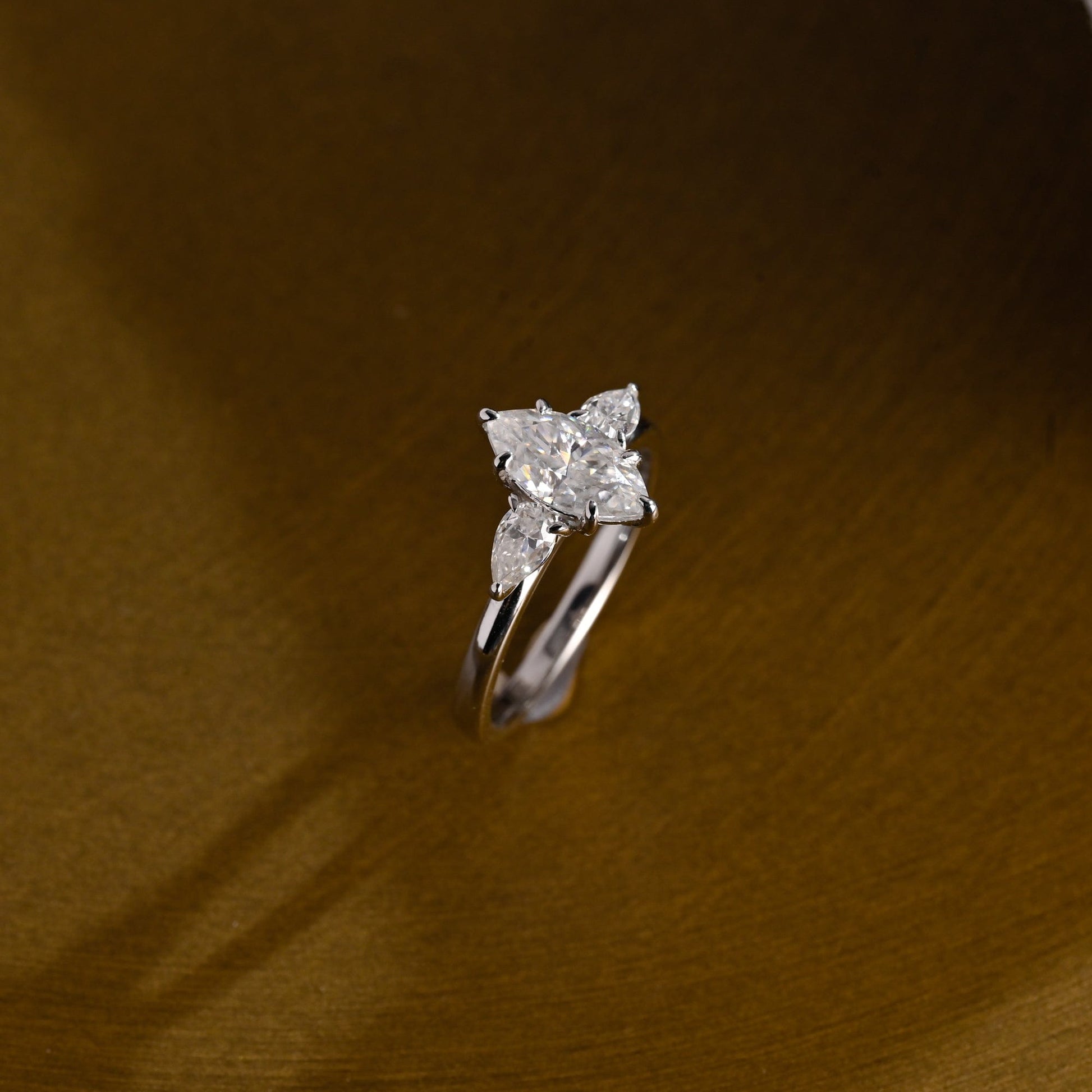 SquareJewelry marquise cut moissanite engagement ring Solid Gold Three Stone Marquise Cut Moissanite Engagement Ring