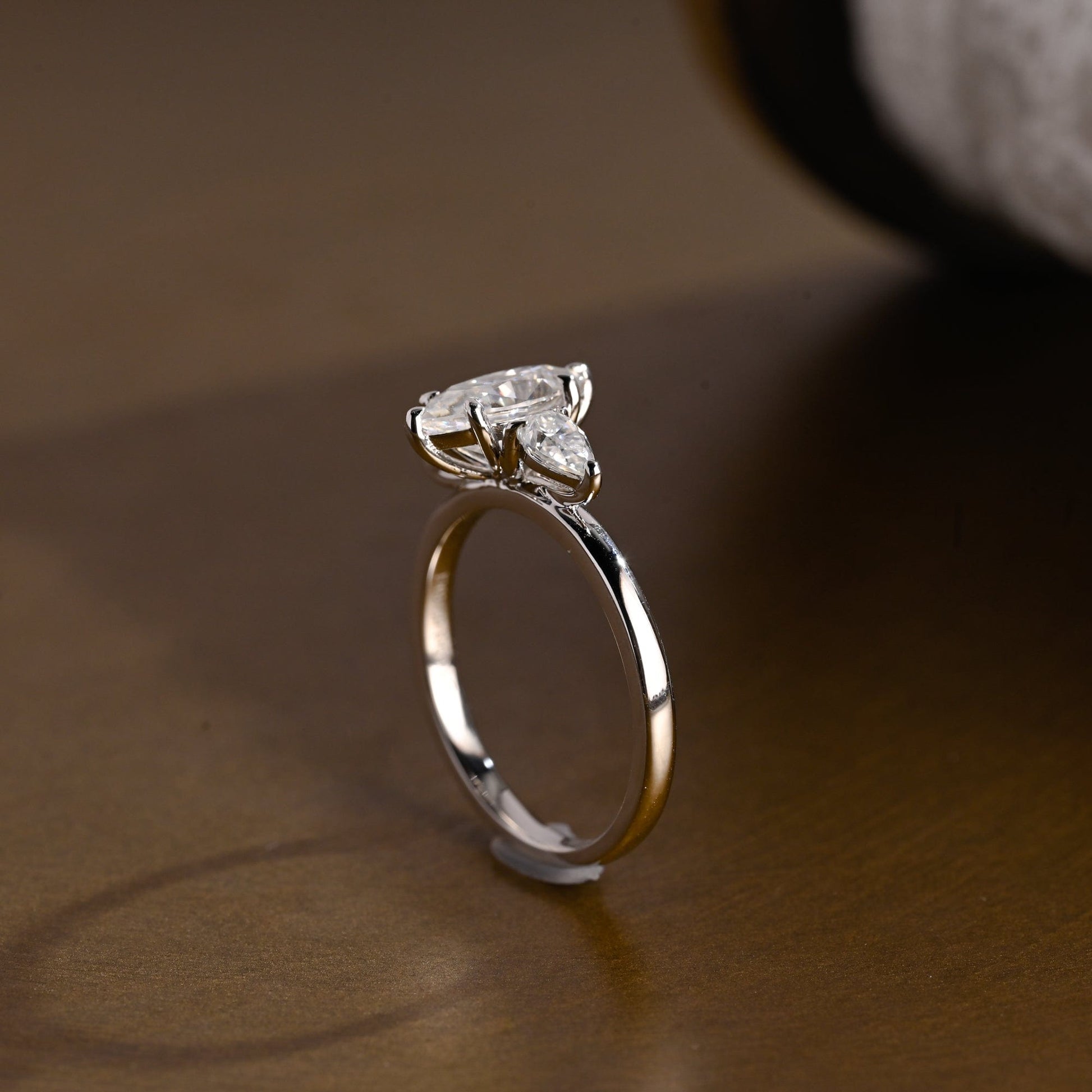 SquareJewelry marquise cut moissanite engagement ring Solid Gold Three Stone Marquise Cut Moissanite Engagement Ring