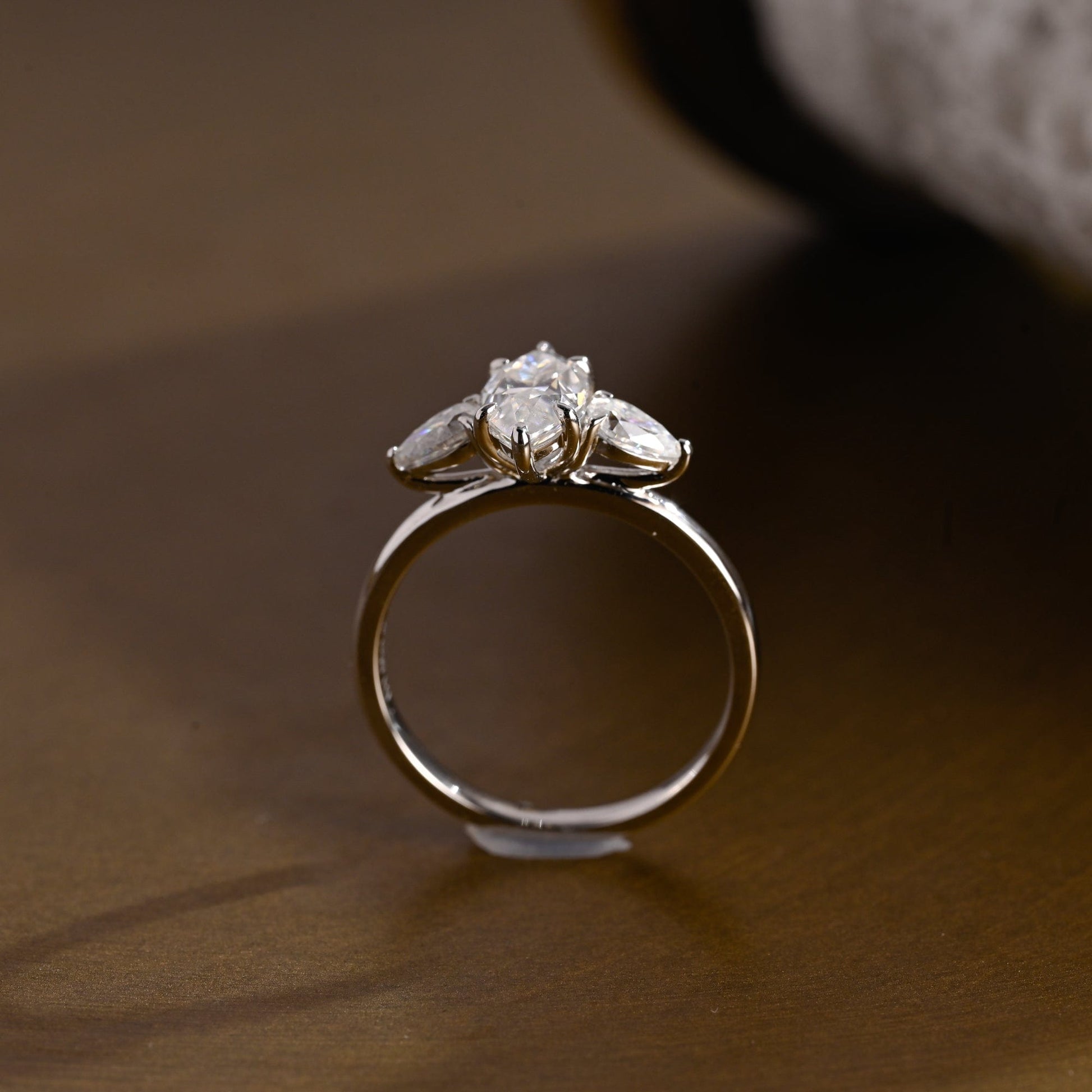 SquareJewelry marquise cut moissanite engagement ring Solid Gold Three Stone Marquise Cut Moissanite Engagement Ring