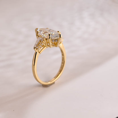 SquareJewelry marquise cut moissanite engagement ring Solid Gold Three Stone Marquise Cut Moissanite Engagement Ring