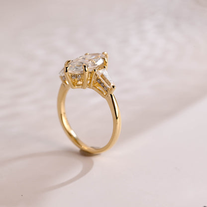 SquareJewelry marquise cut moissanite engagement ring Solid Gold Three Stone Marquise Cut Moissanite Engagement Ring