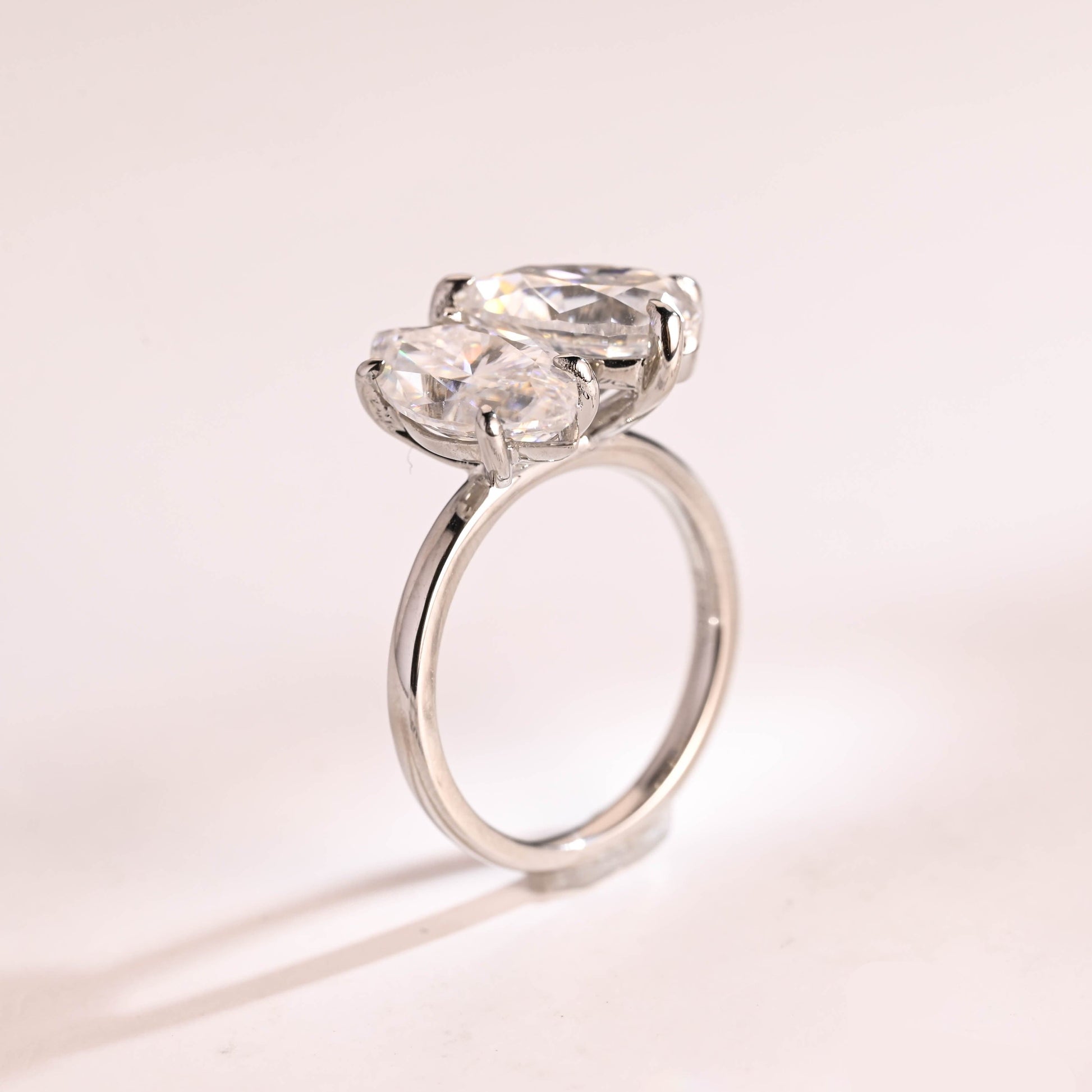 SquareJewelry marquise cut moissanite engagement ring Solid Gold Toi et Moi Marquise & Pear Moissanite Engagement Ring