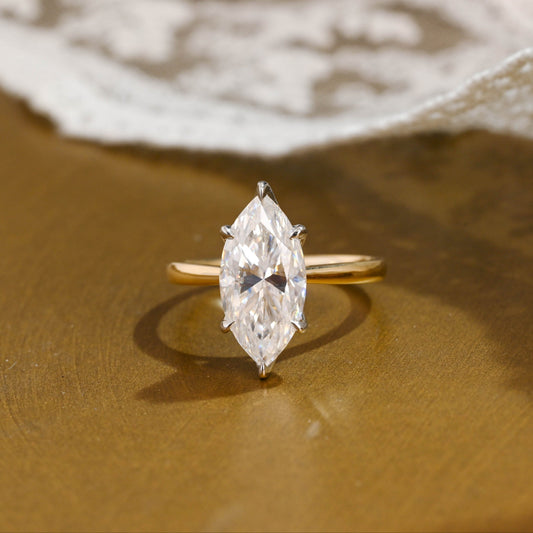 SquareJewelry marquise cut moissanite engagement ring Solid Gold Two Tone Solitaire Tulip Set Marquise Cut Moissanite Engagement Ring
