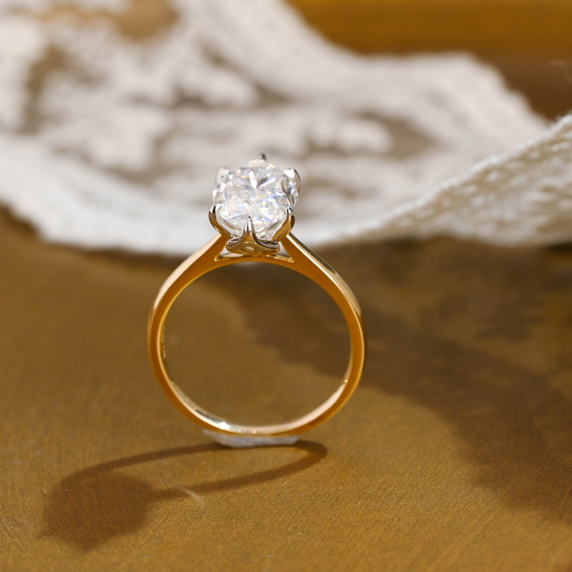 Solid Gold Two Tone Solitaire Tulip Set Marquise Cut Moissanite Engagement Ring