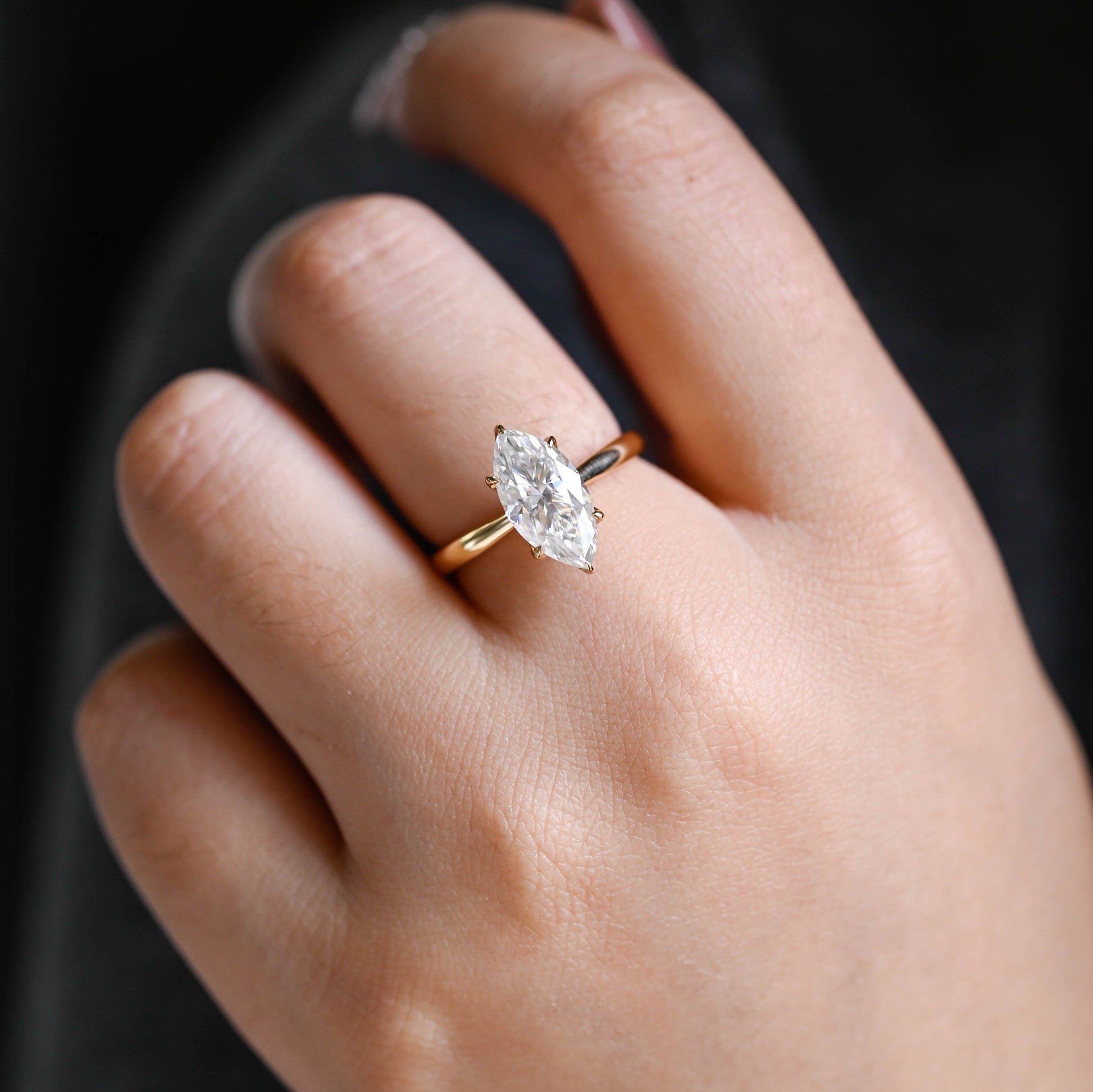 SquareJewelry marquise cut moissanite engagement ring Tulip Prongs Marquise Cut Moissanite Engagement Ring