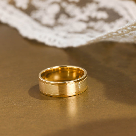 SquareJewelry men's wedding ring Solid Gold 7mm Width Brushed Wedding Band for Men
