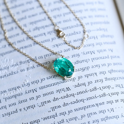 SquareJewelry necklace Solid Gold Classic Oval Lab Grown Emerald Solitaire Pendant