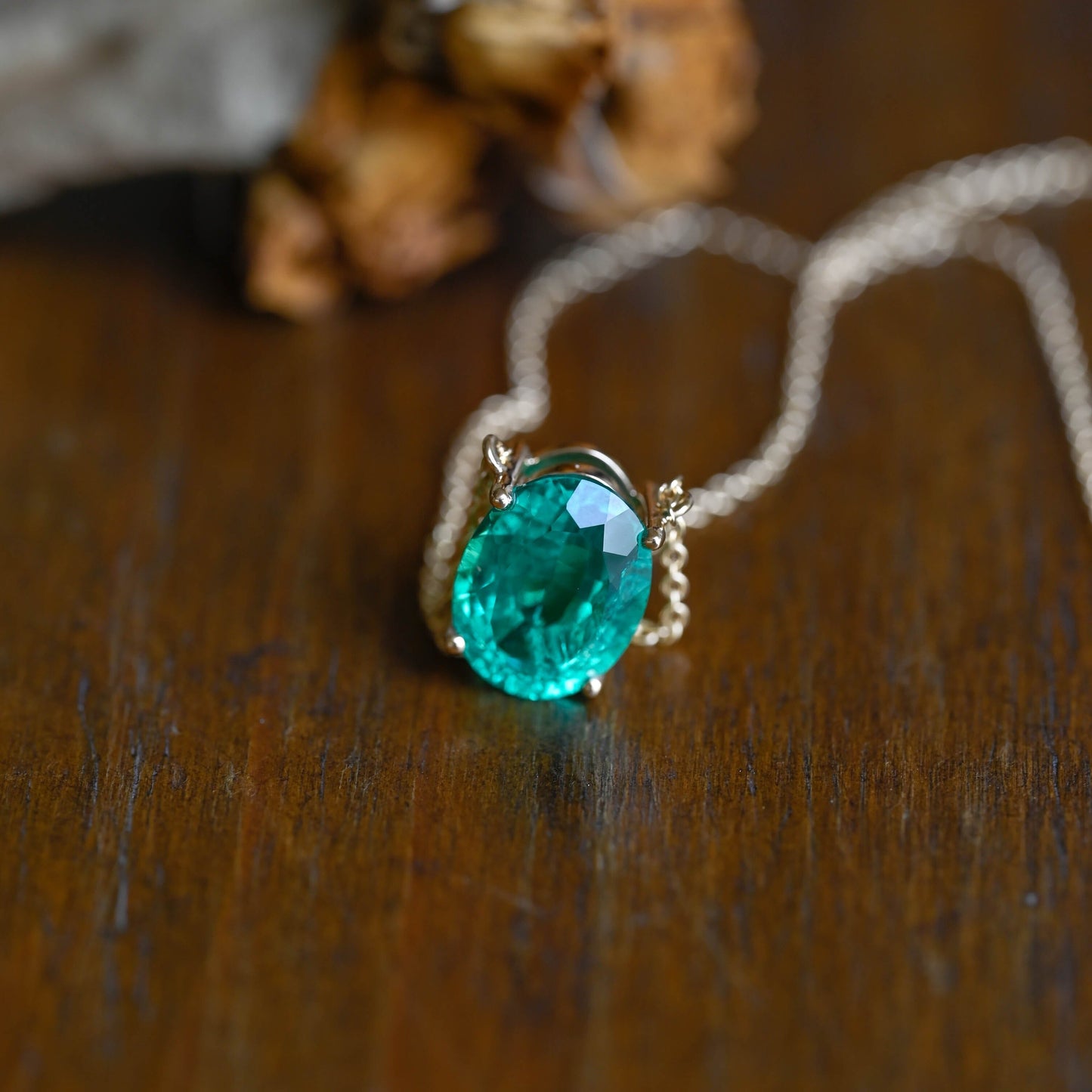 SquareJewelry necklace Solid Gold Classic Oval Lab Grown Emerald Solitaire Pendant