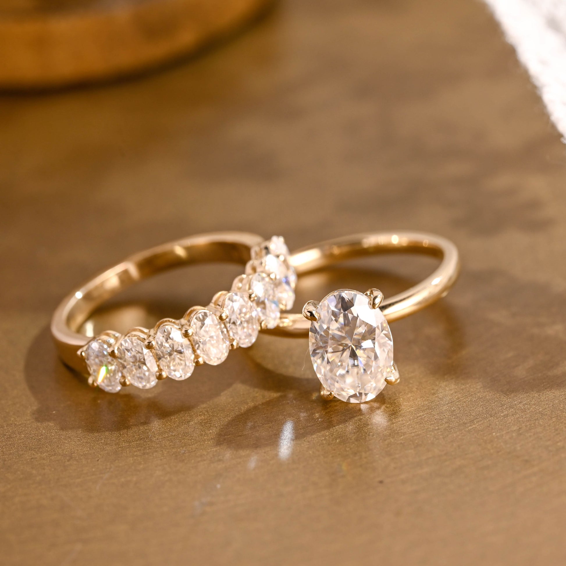 SquareJewelry oval cut bridal set Solid Gold Solitaire Oval Moissanite Engagement Ring Set