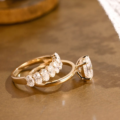 SquareJewelry oval cut bridal set Solid Gold Solitaire Oval Moissanite Engagement Ring Set