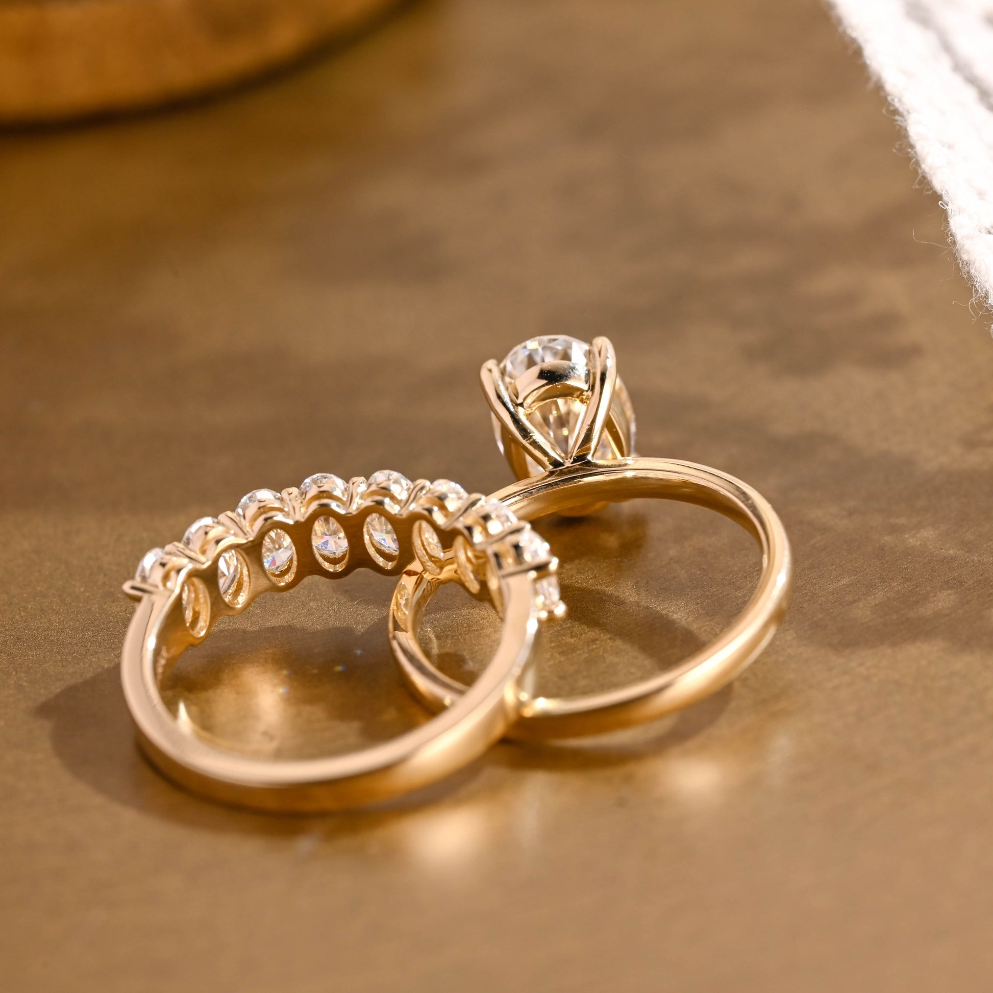 SquareJewelry oval cut bridal set Solid Gold Solitaire Oval Moissanite Engagement Ring Set