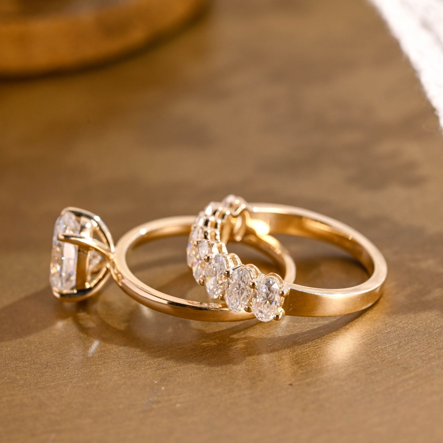 SquareJewelry oval cut bridal set Solid Gold Solitaire Oval Moissanite Engagement Ring Set