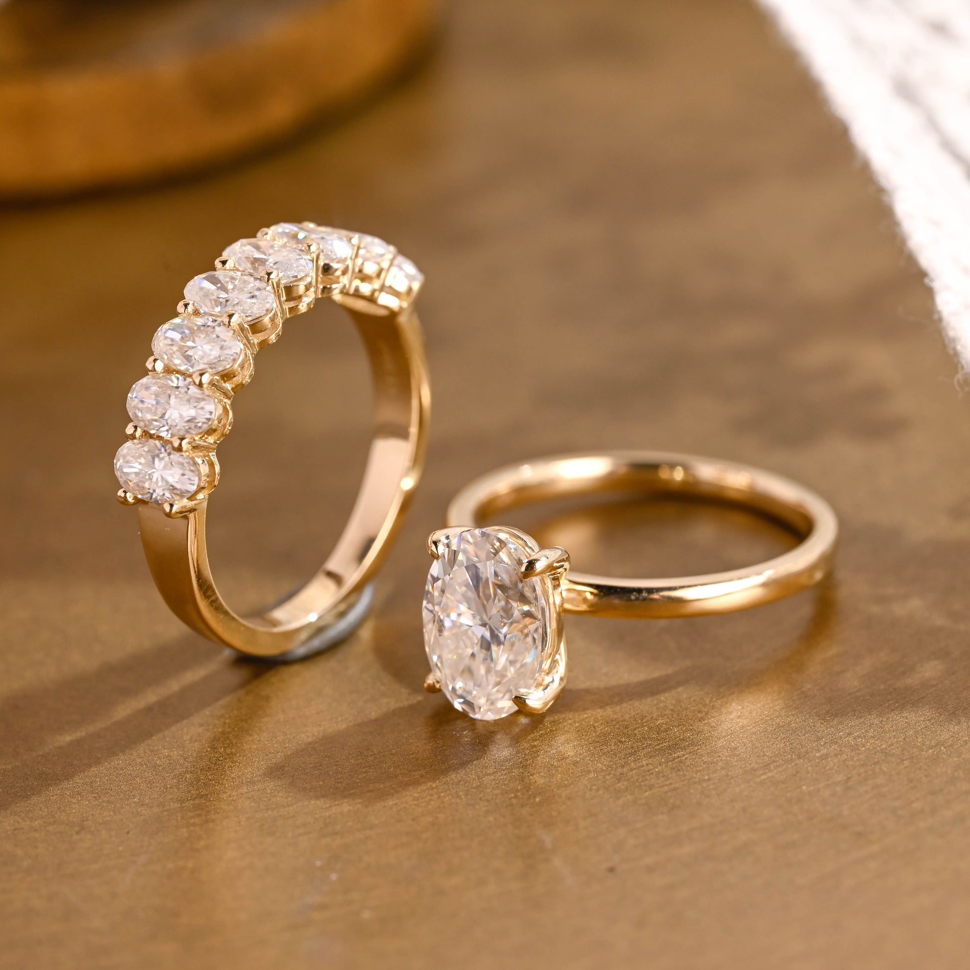 SquareJewelry oval cut bridal set Solid Gold Solitaire Oval Moissanite Engagement Ring Set