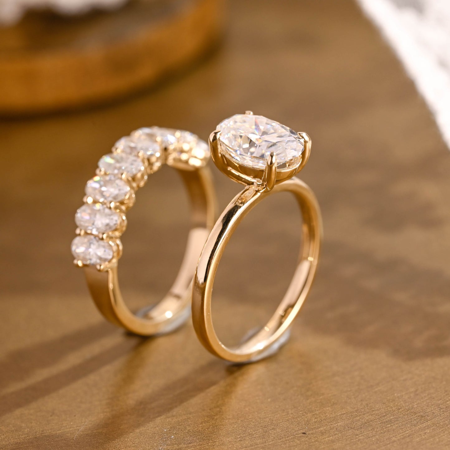 SquareJewelry oval cut bridal set Solid Gold Solitaire Oval Moissanite Engagement Ring Set