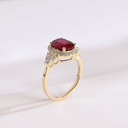 SquareJewelry oval cut lab grown ruby engagement ring Solid Gold Halo Oval Lab Grown Ruby Engagement Ring