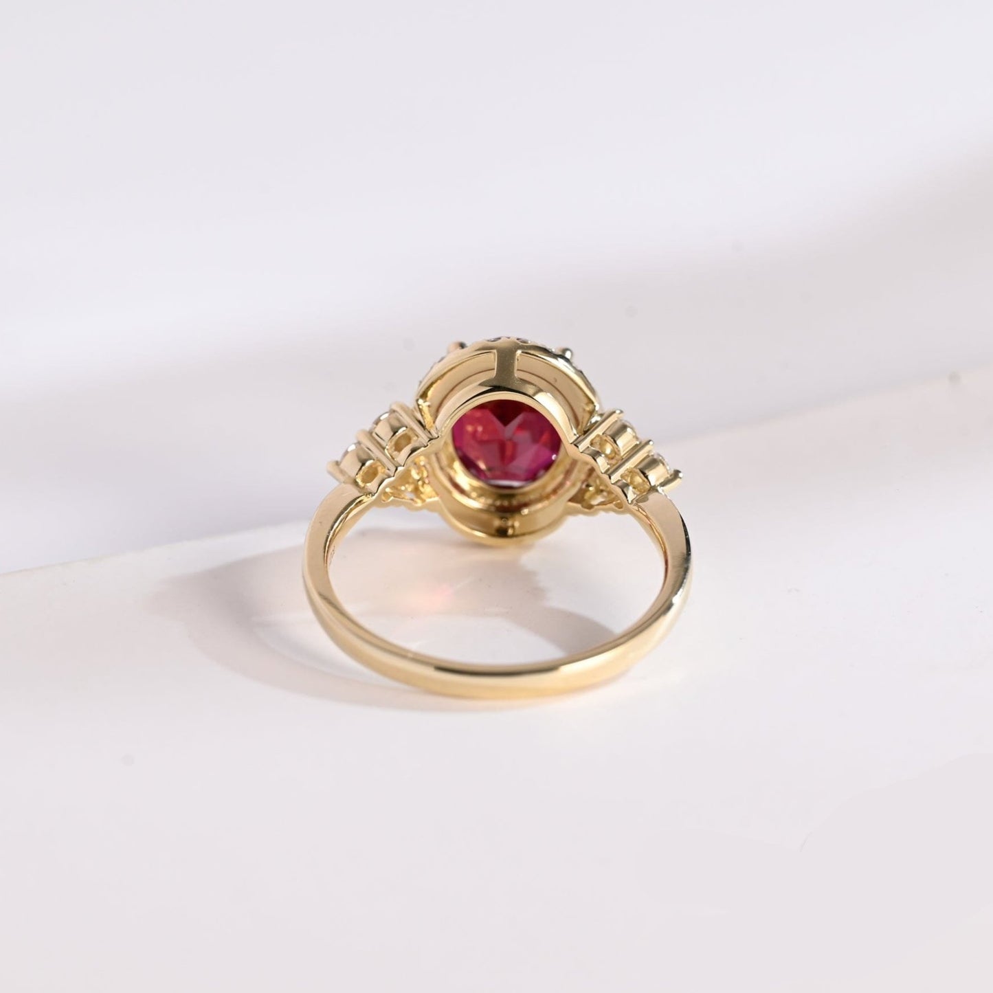 SquareJewelry oval cut lab grown ruby engagement ring Solid Gold Halo Oval Lab Grown Ruby Engagement Ring