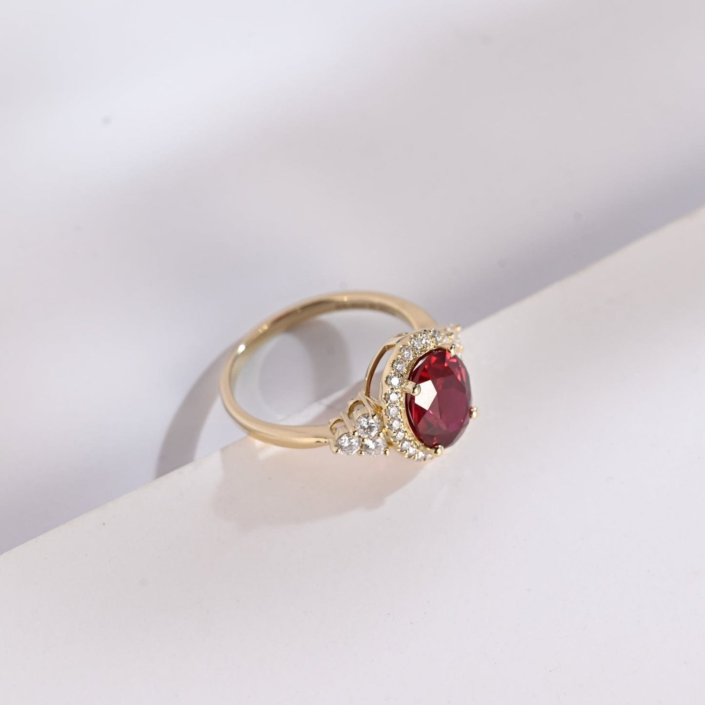 SquareJewelry oval cut lab grown ruby engagement ring Solid Gold Halo Oval Lab Grown Ruby Engagement Ring