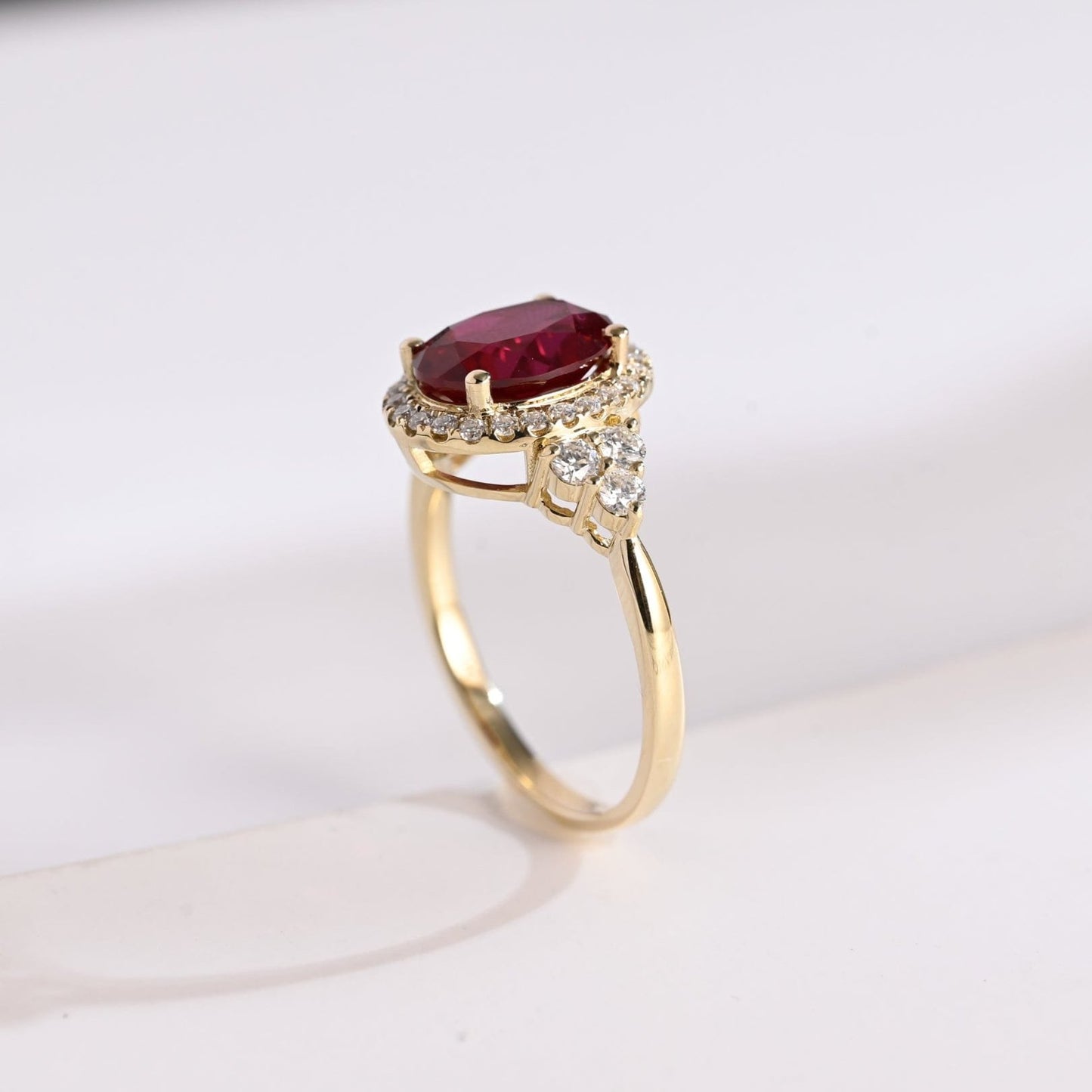 SquareJewelry oval cut lab grown ruby engagement ring Solid Gold Halo Oval Lab Grown Ruby Engagement Ring