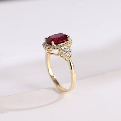 SquareJewelry oval cut lab grown ruby engagement ring Solid Gold Halo Oval Lab Grown Ruby Engagement Ring